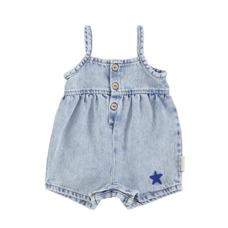 PIU BABY SHORT DUNGAREES WASHED BLUE DENIM