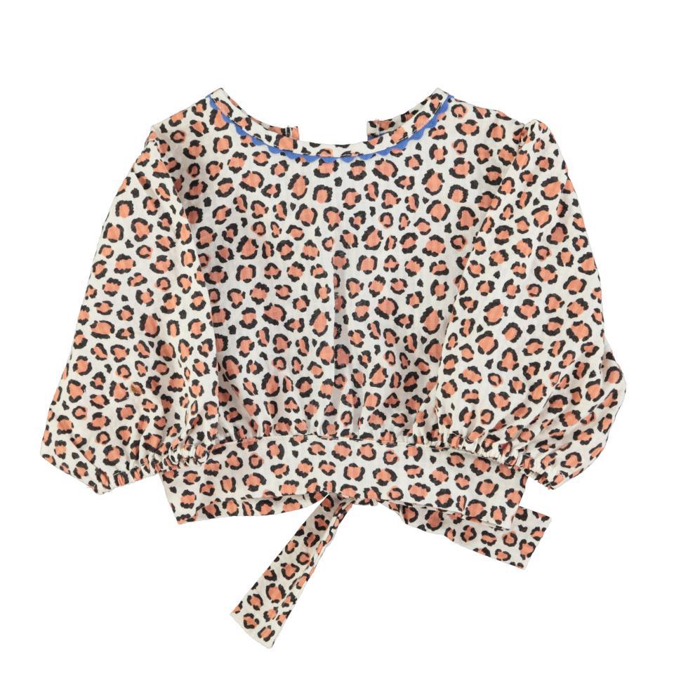 PIU CROPPED BLOUSE W BALOON SLEEVES ECRU W ANIMAL