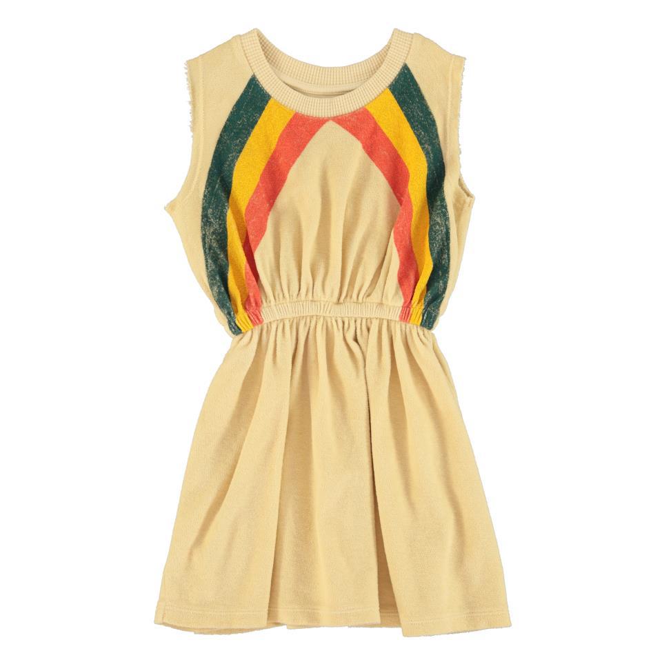 PIU SHORT DRESS SAND W MULTICOLOR STRIPES