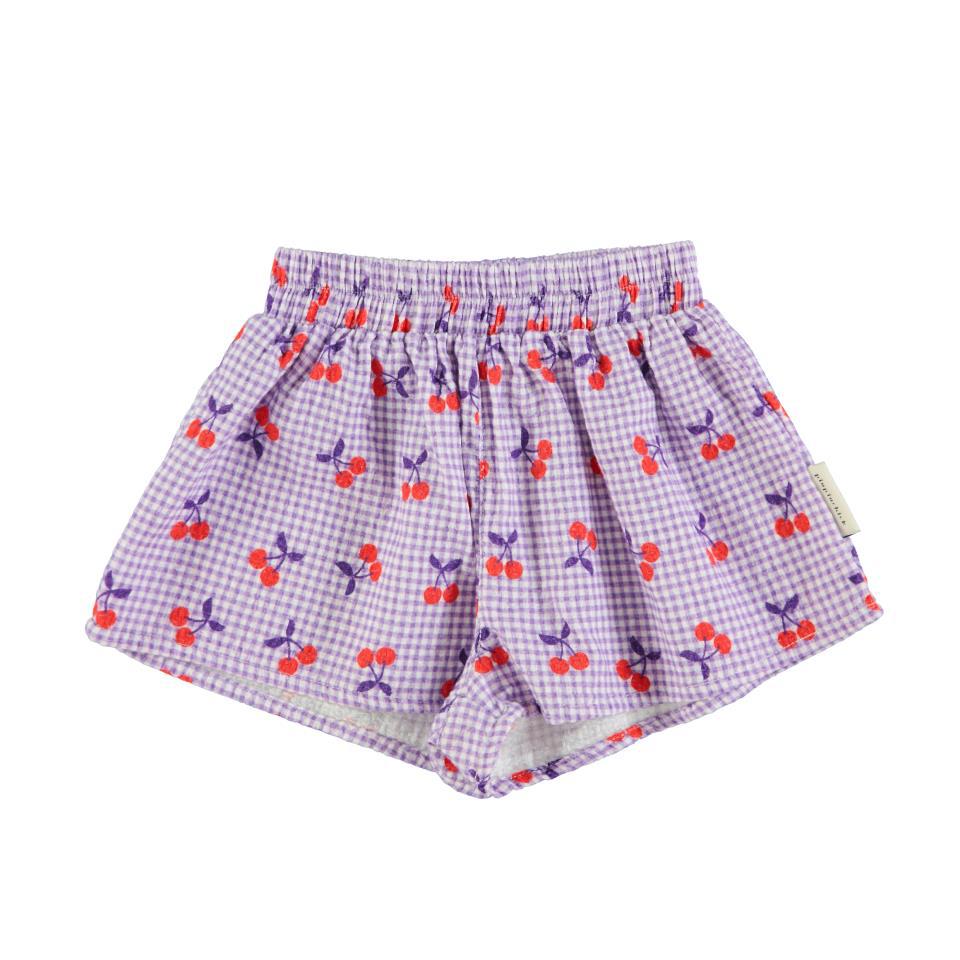 PIU SHORTS PURPLE &WHITE CHECKERED W/CHERRIES