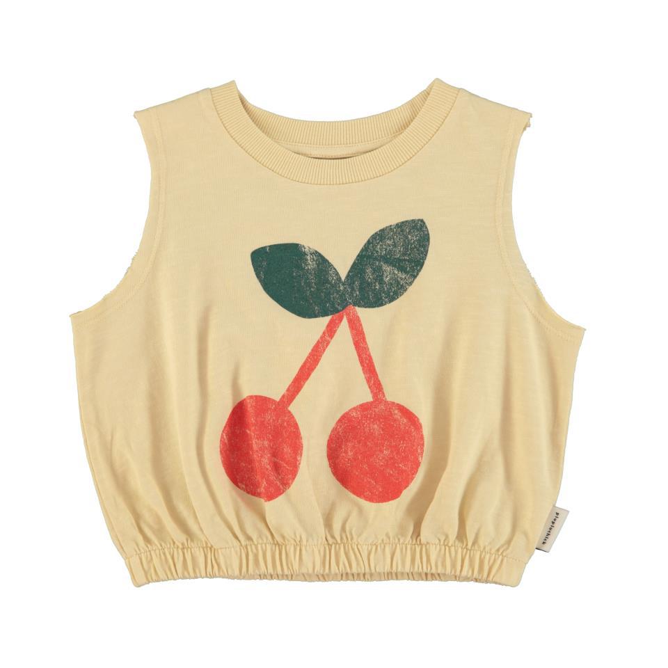 PIU SLEEVELESS TOP SAND W CHERRY PRINT