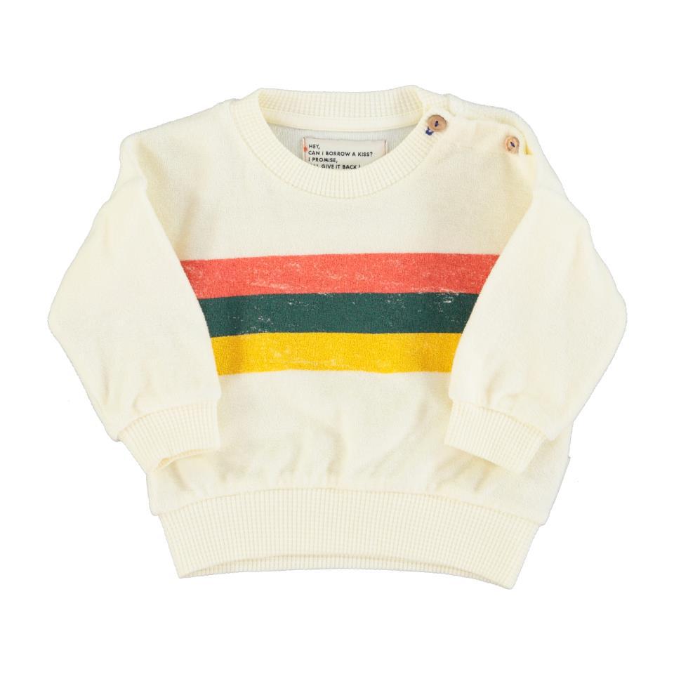 PIU SWEATSHIRT ECRU W MULTICOLOR STRIPES PRINT