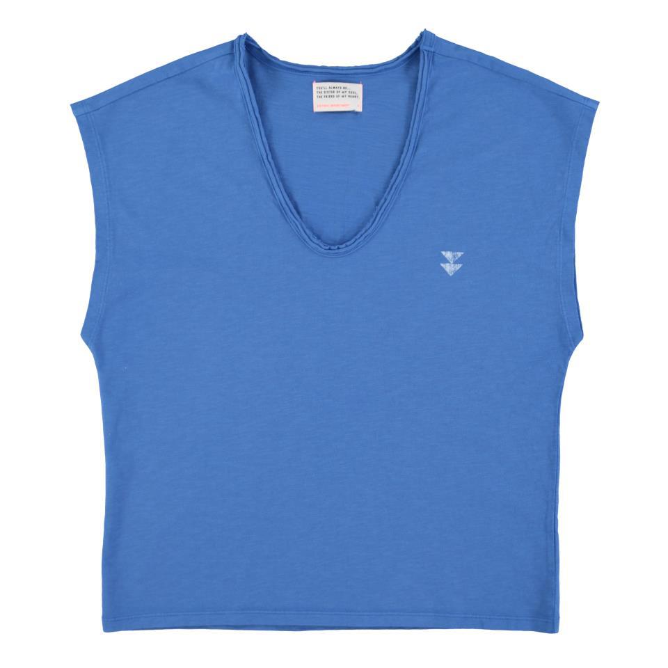 SISTERS SLEEVELES T-SHIRT W DEED ROUND NECK BLUE