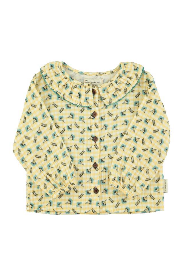 PIU BLOUSE W COLLAR YWLLOW CHECKERED W FLOWERS