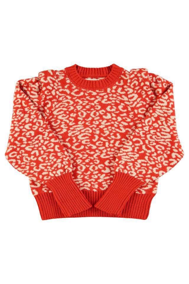 SISTERS KNITTED SOFT WEATER RED&ECRE W ANIMAL PRIN