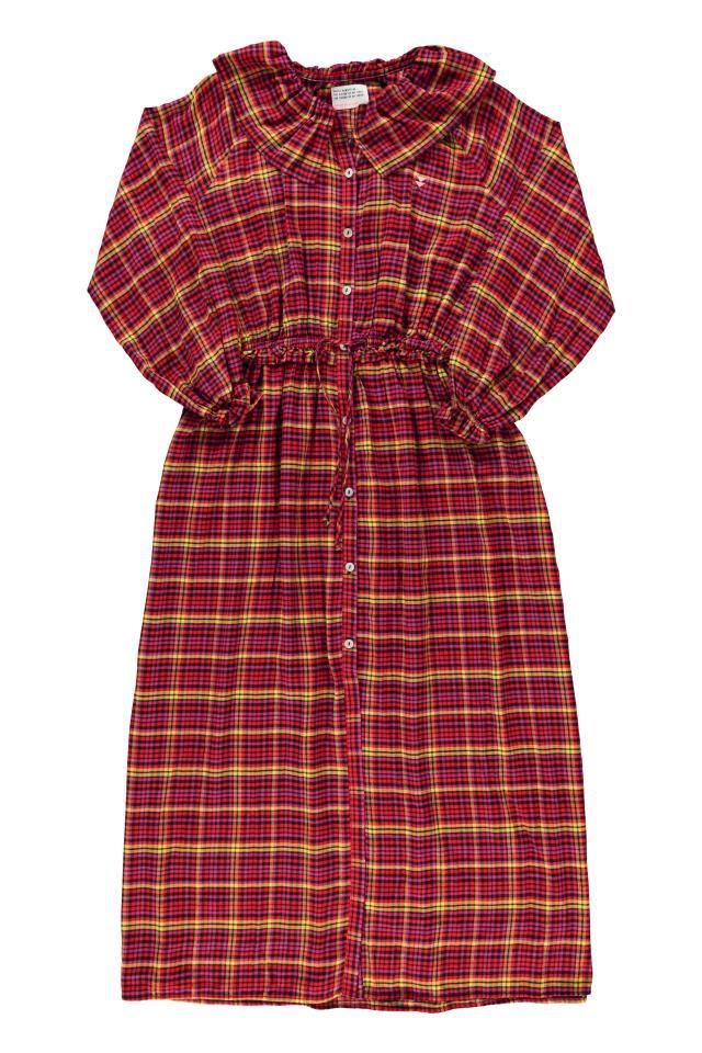 SISTERS LONG DRESS W COLLAR PINK CHECKERED